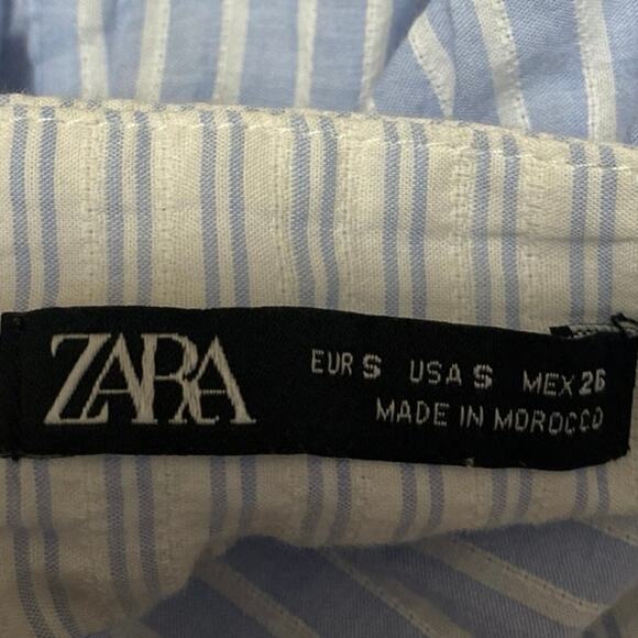 Zara Blue White Sleeveless Striped Cami Camisole Tank Peplum Crop Top Size S - Picture 3 of 3
